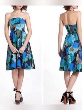 Anthropologie Vanessa Virginia Shadeflower Strapless Floral Dress Size M 8-10